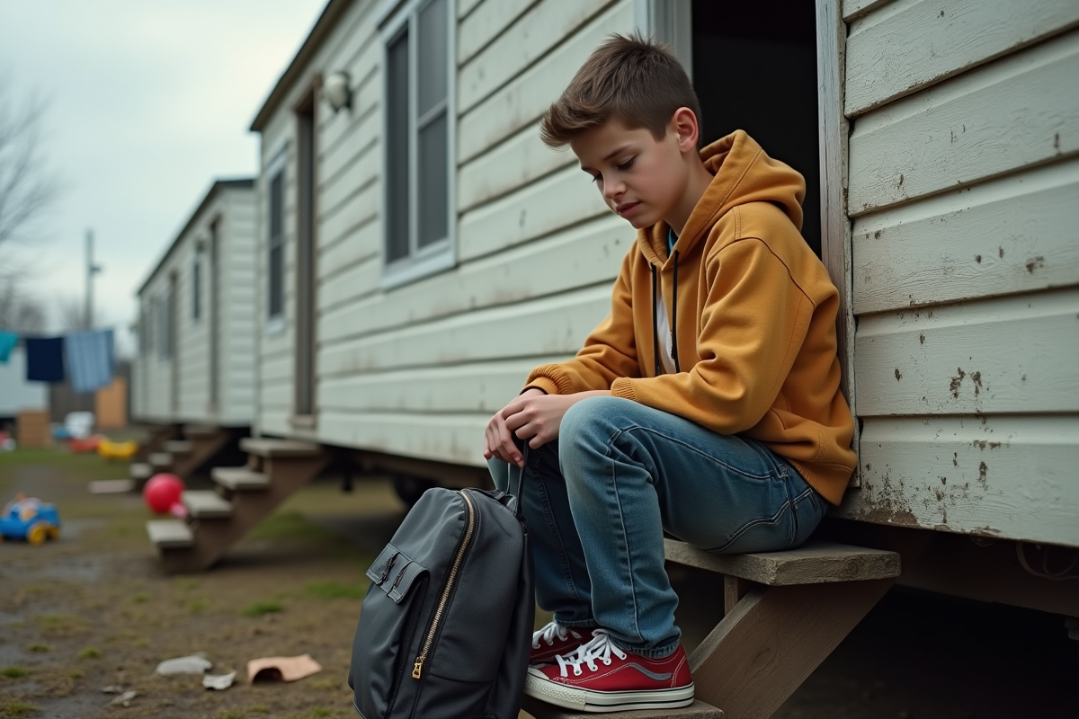 Adolescent assis sur les marches d