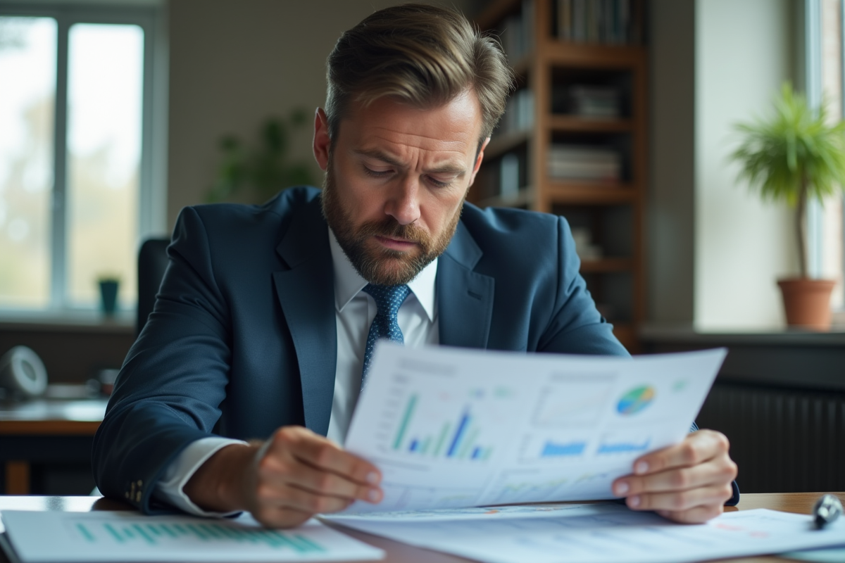 Professionnel analysant des graphiques financiers et obligations