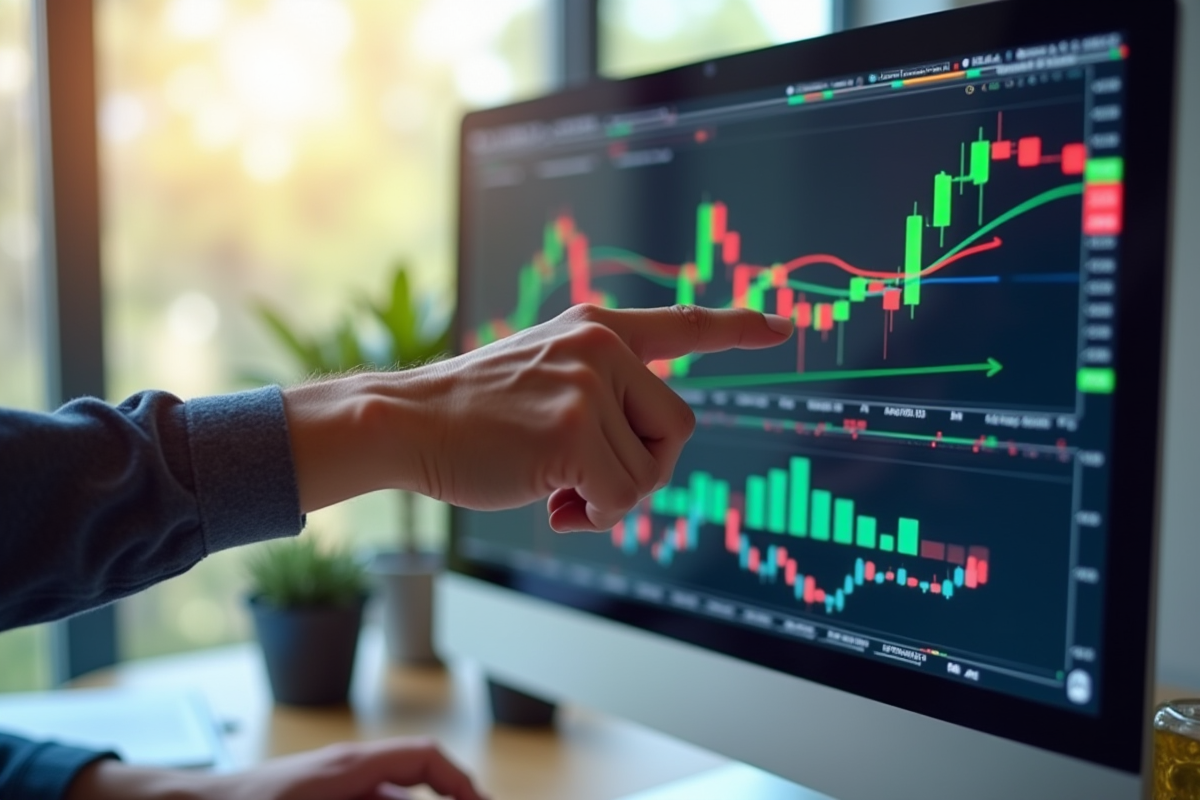Analyste financier examinant des graphiques colorés sur un écran