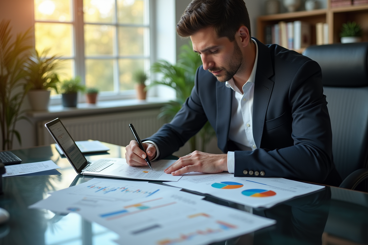 Analyste financier au bureau avec graphiques inflation