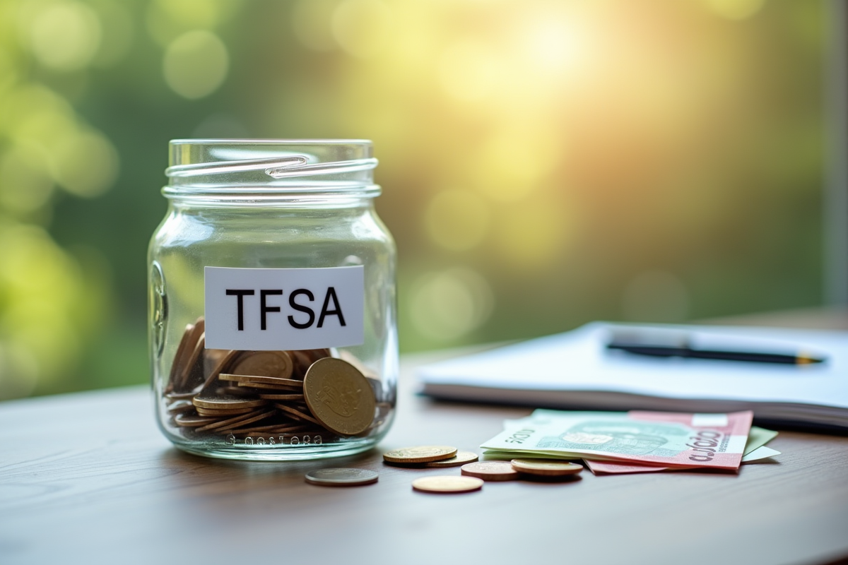 Argent canadien et carnet avec label TFSA en lumière naturelle
