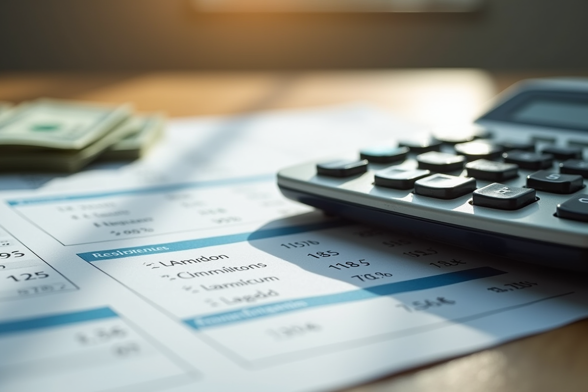 Calculatrice et argent liquide sur un bureau en bois
