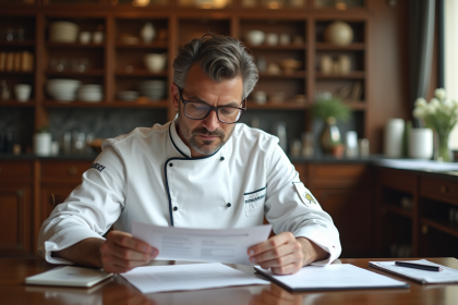 Chef pâtissier français dans un bureau parisien élégant