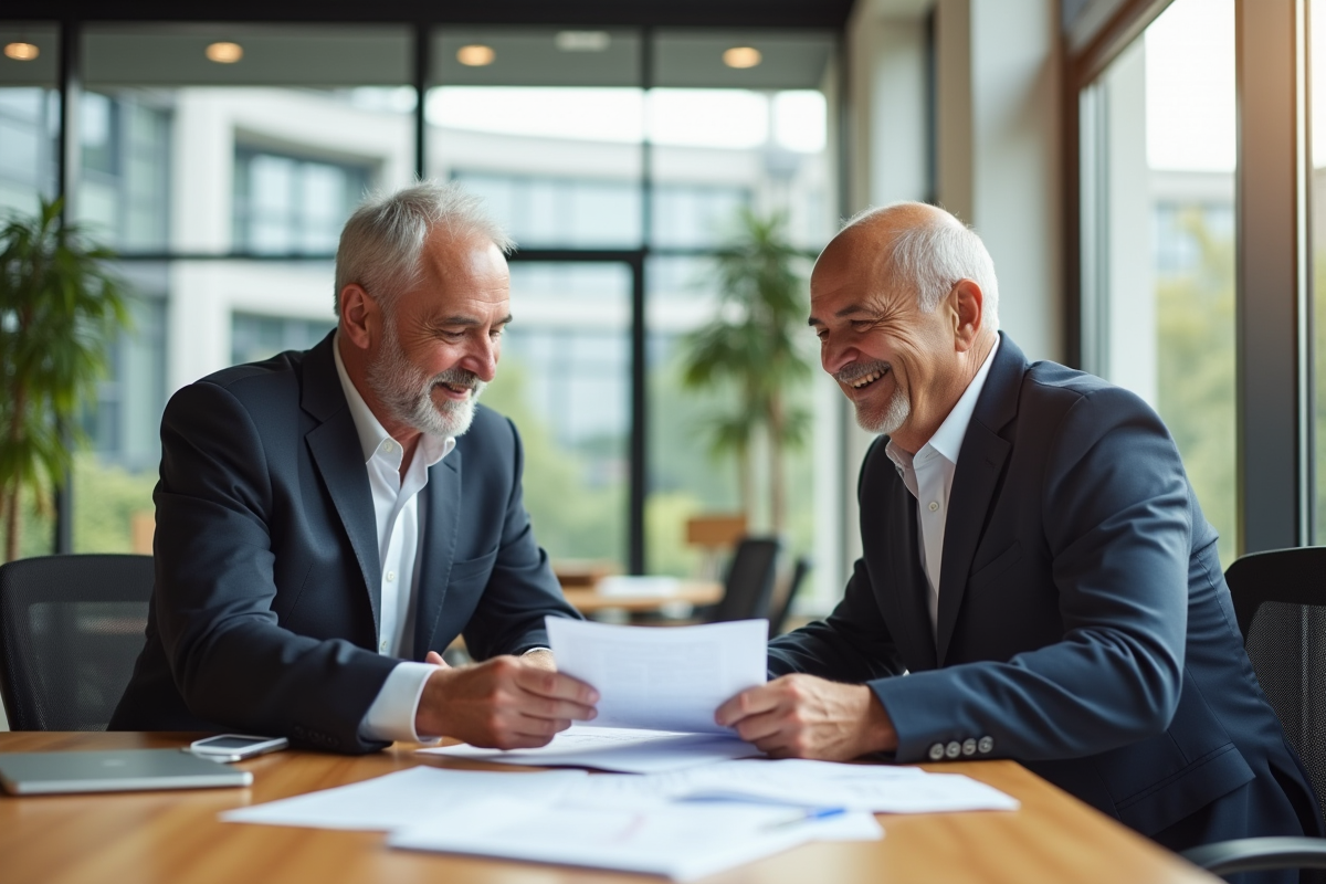 Conseiller financier discutant avec un client dans un bureau lumineux