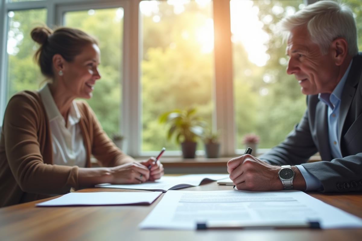 Conseiller financier expliquant un contrat de prêt immobilier