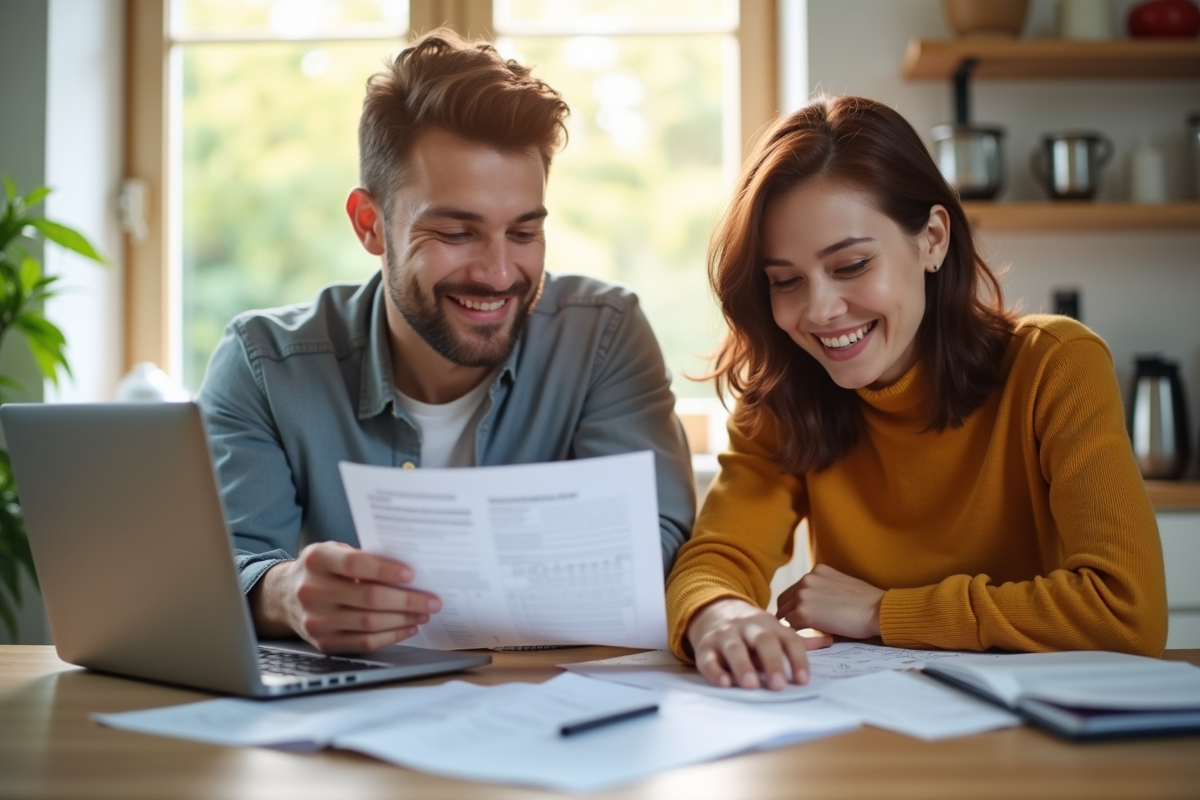 Jeune couple professionnel examinant des documents financiers