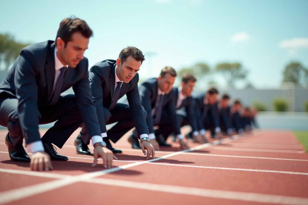 Des cadres prêts à partir en course de sprint symbolisant la compétition