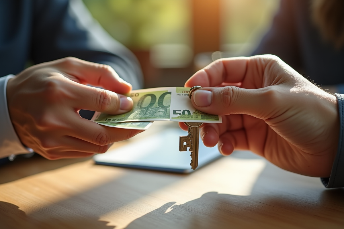 Main échangeant une clé et des billets d