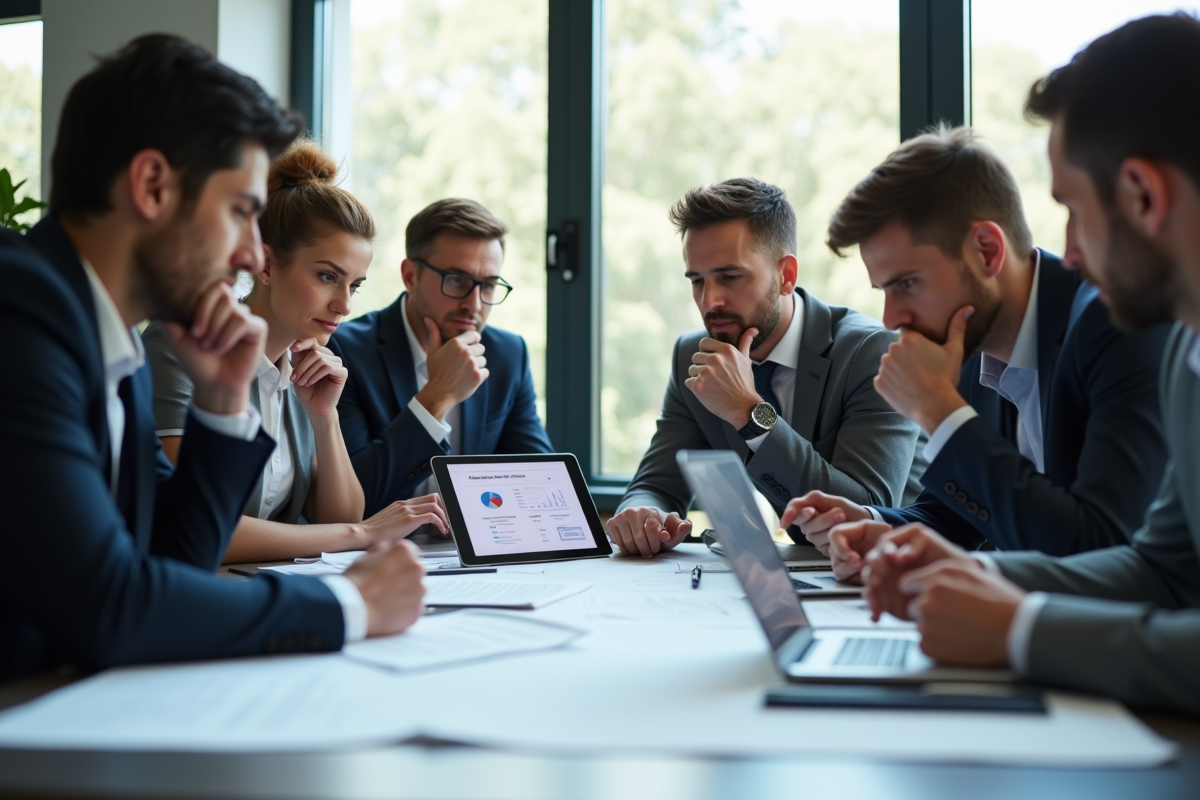 Groupe de professionnels analysant un plan d'affaires