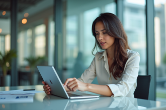 Femme d'affaires confiante dans un bureau lumineux