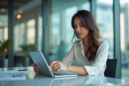 Femme d'affaires confiante dans un bureau lumineux