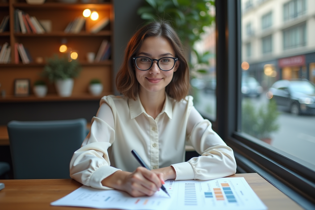 Jeune femme au café en train d