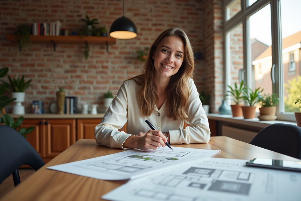 Jeune femme prenant des notes dans un intérieur lumineux