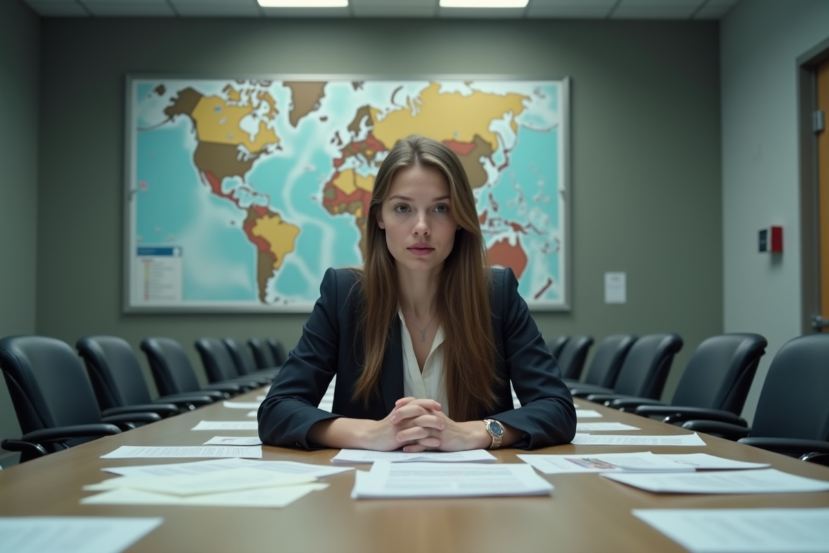 Jeune femme en réunion dans un bureau déserté