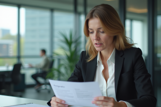 Femme réfléchissant à une resignation au bureau