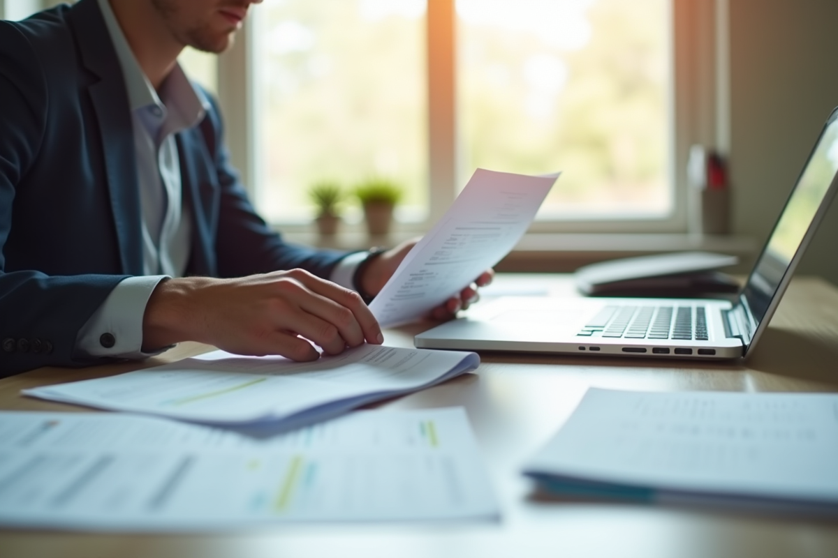 Propriétaire d'entreprise triant des documents financiers
