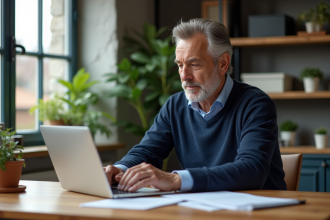 Homme d'âge moyen en bureau à domicile pour la retraite