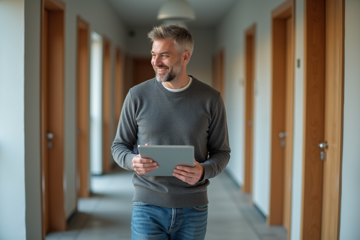 Homme décontracté dans un couloir d