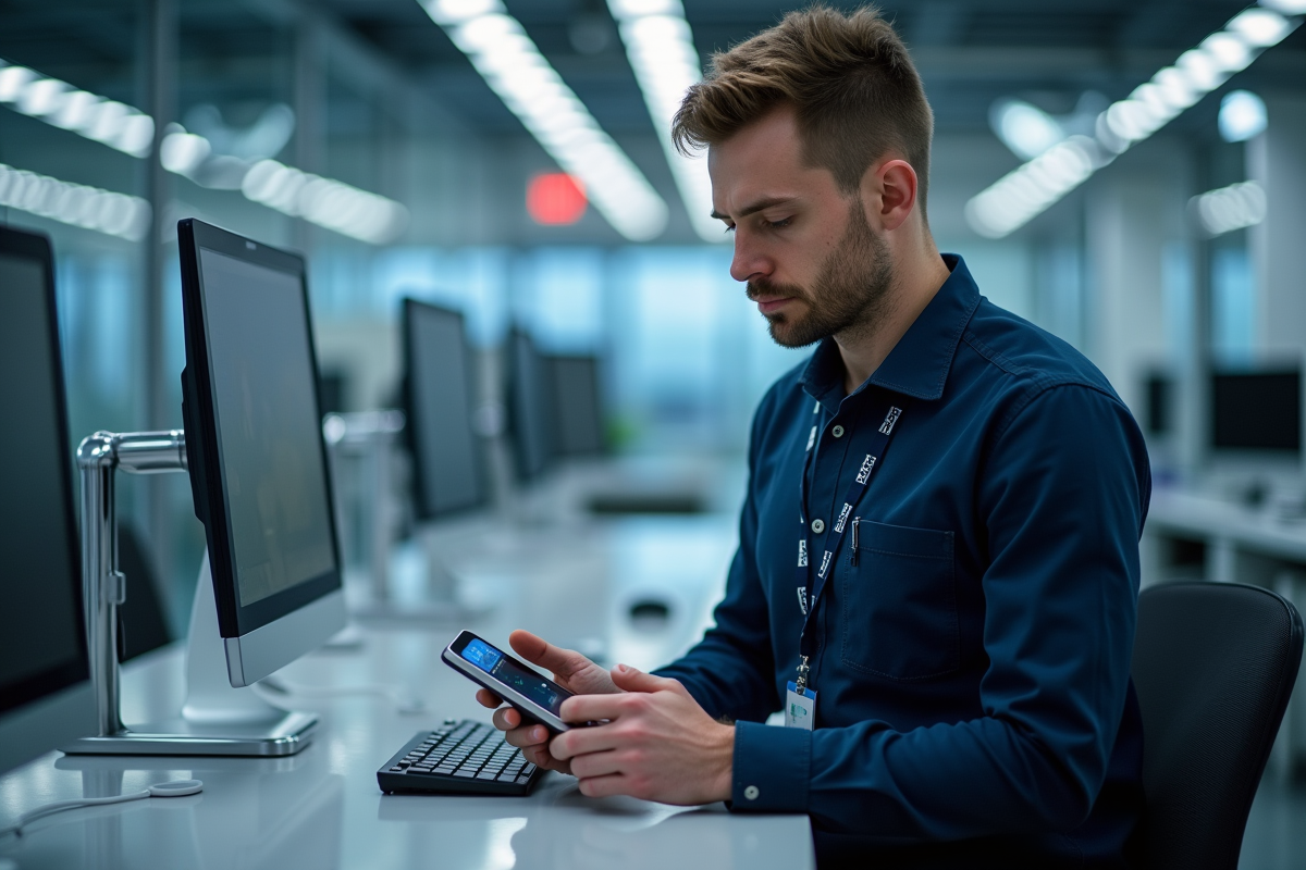 Ingénieur homme en laboratoire avec dispositif mirapi
