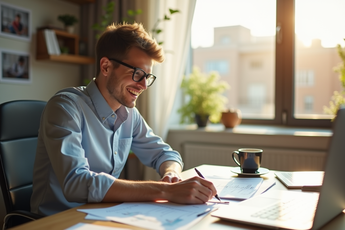 Jeune entrepreneur dans un bureau lumineux et moderne