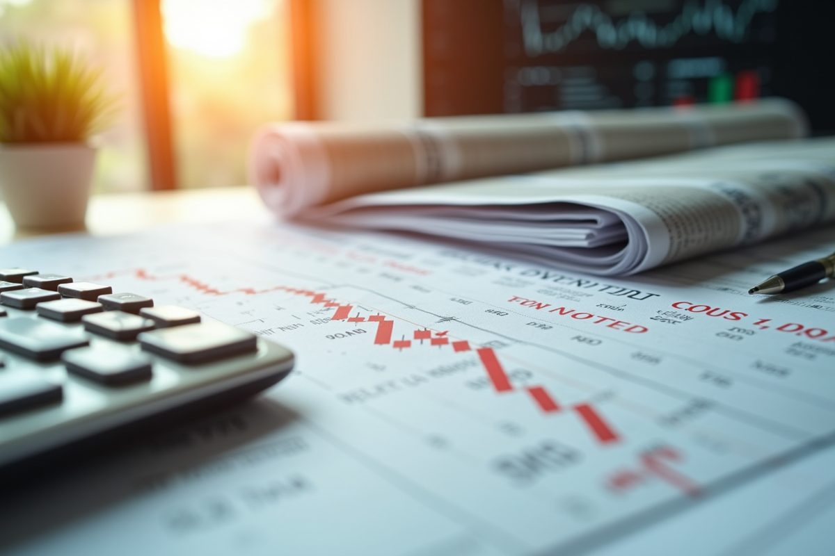 Journaux financiers et calculatrice avec tendances négatives