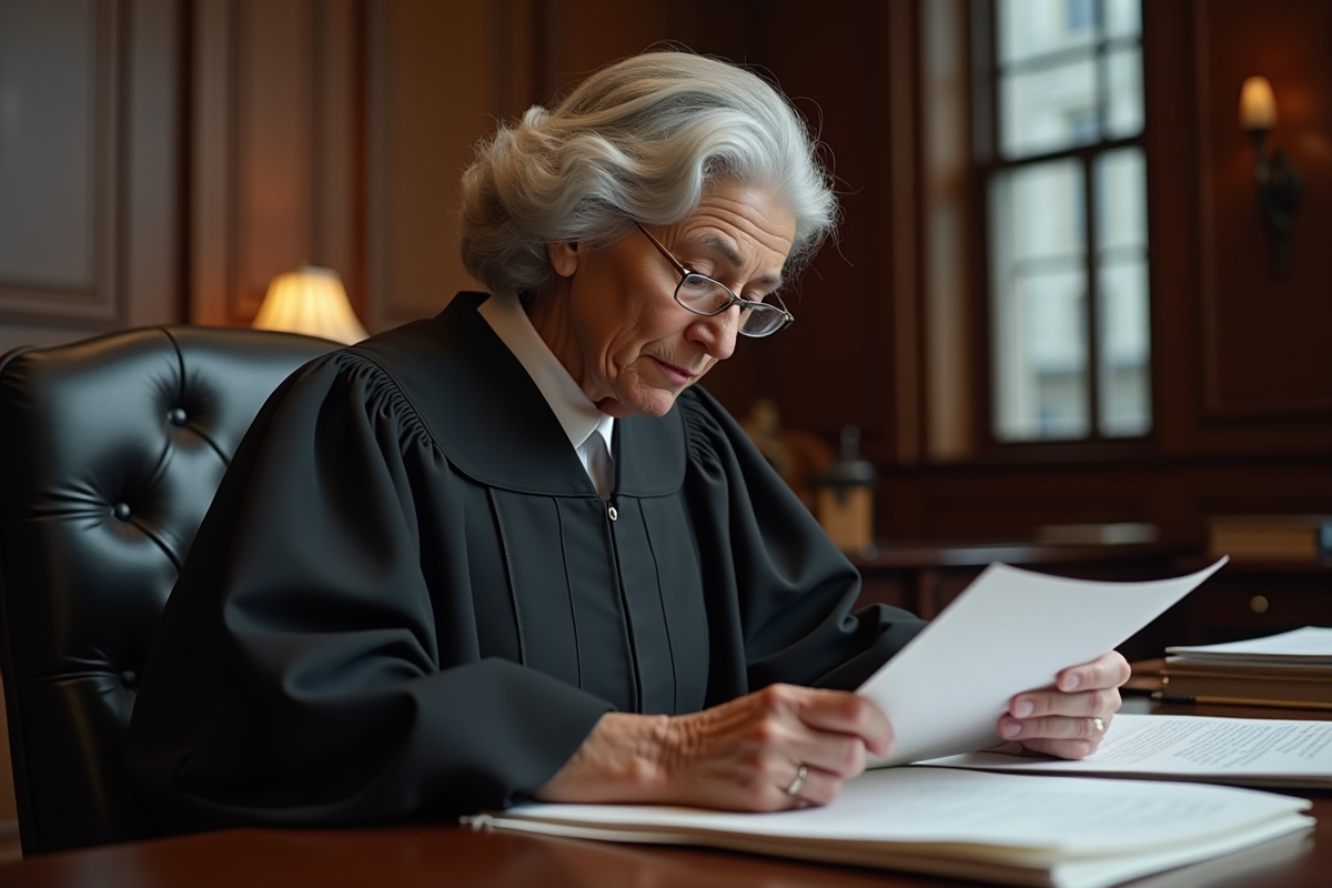 Juge âgée en robe dans son bureau judiciaire
