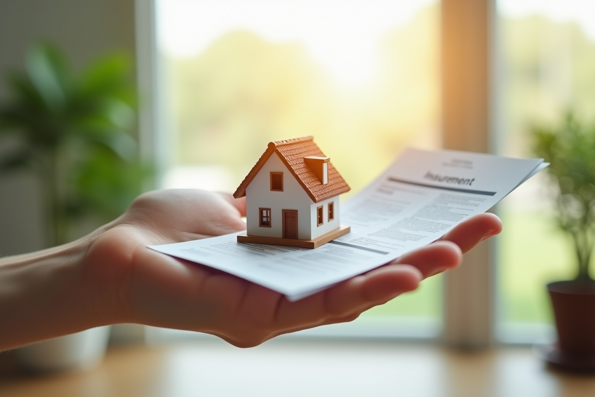 Main tenant une maison miniature et un contrat d