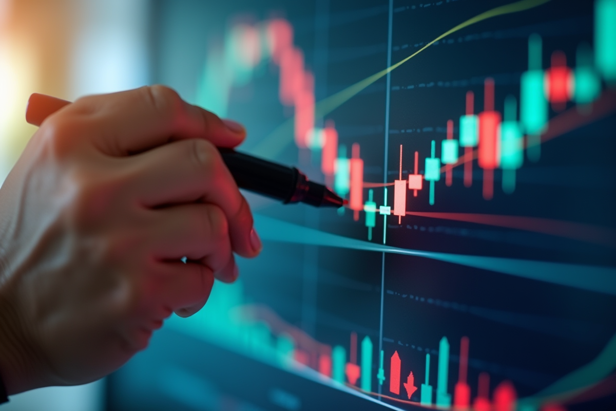 Main d’un trader dessinant support et resistance sur un tableau financier