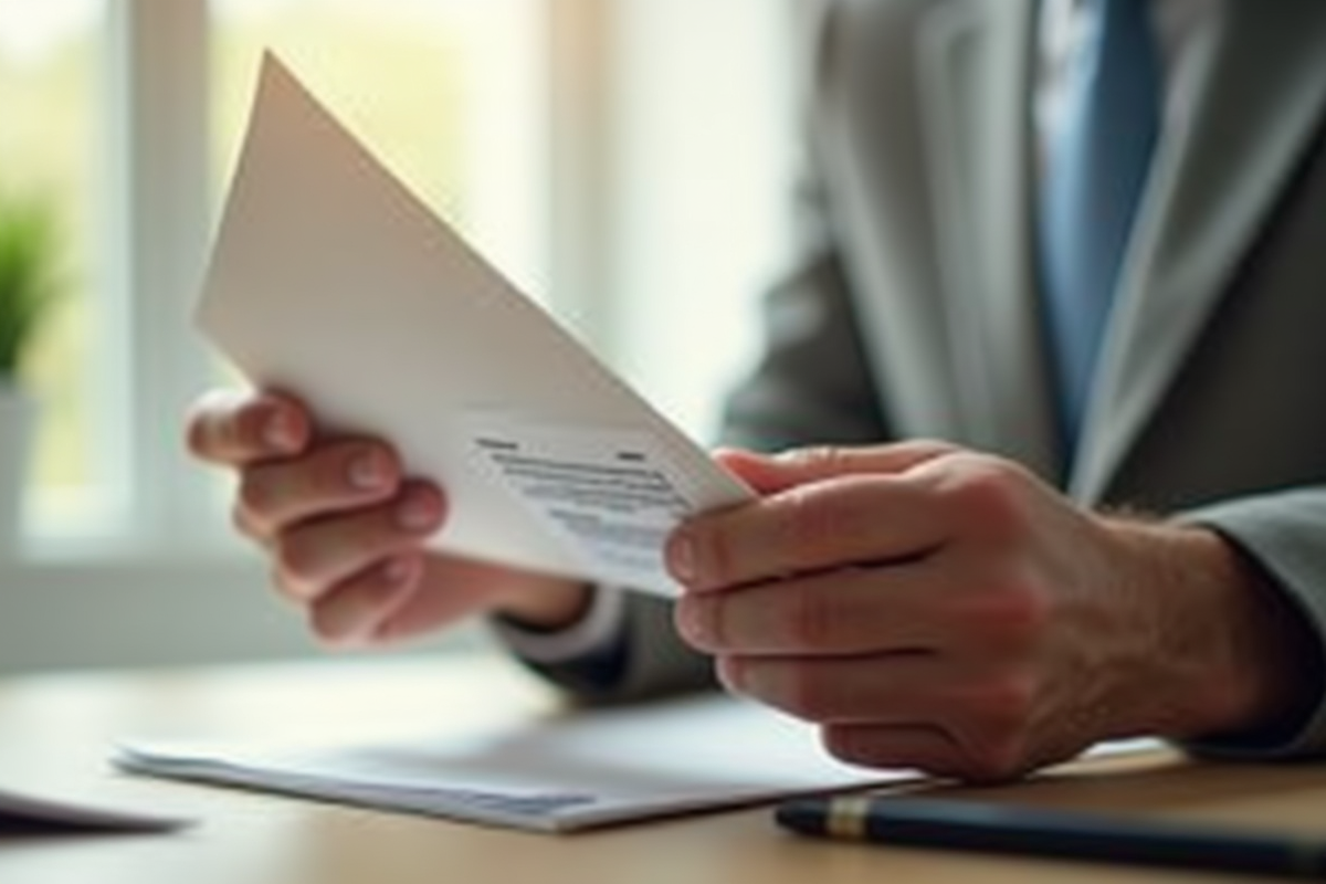 Deux mains tenant un courrier avec documents financiers