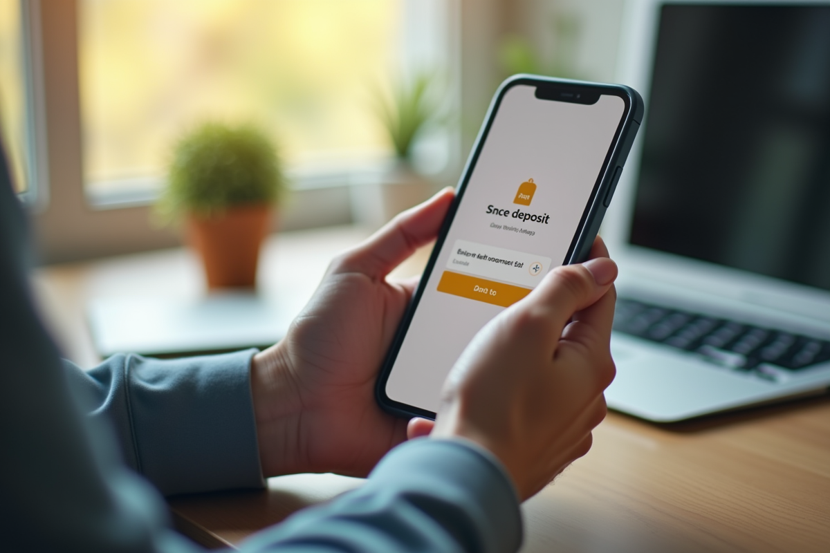 Mains tenant un smartphone avec notification de dépôt réussi