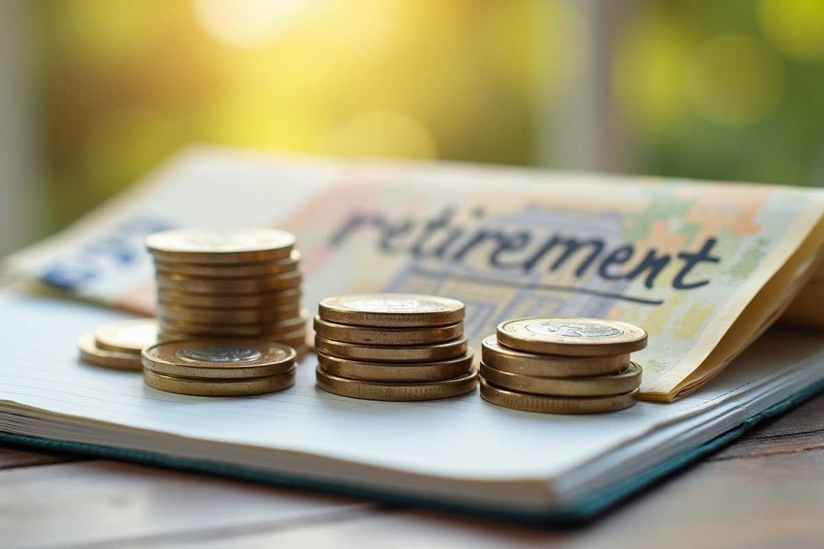 Tas de pièces et billets d euro avec carnet de retraite