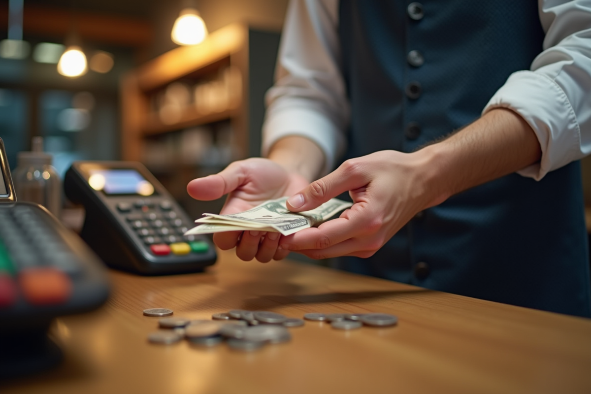 Main effectuant un paiement en espèces au comptoir d