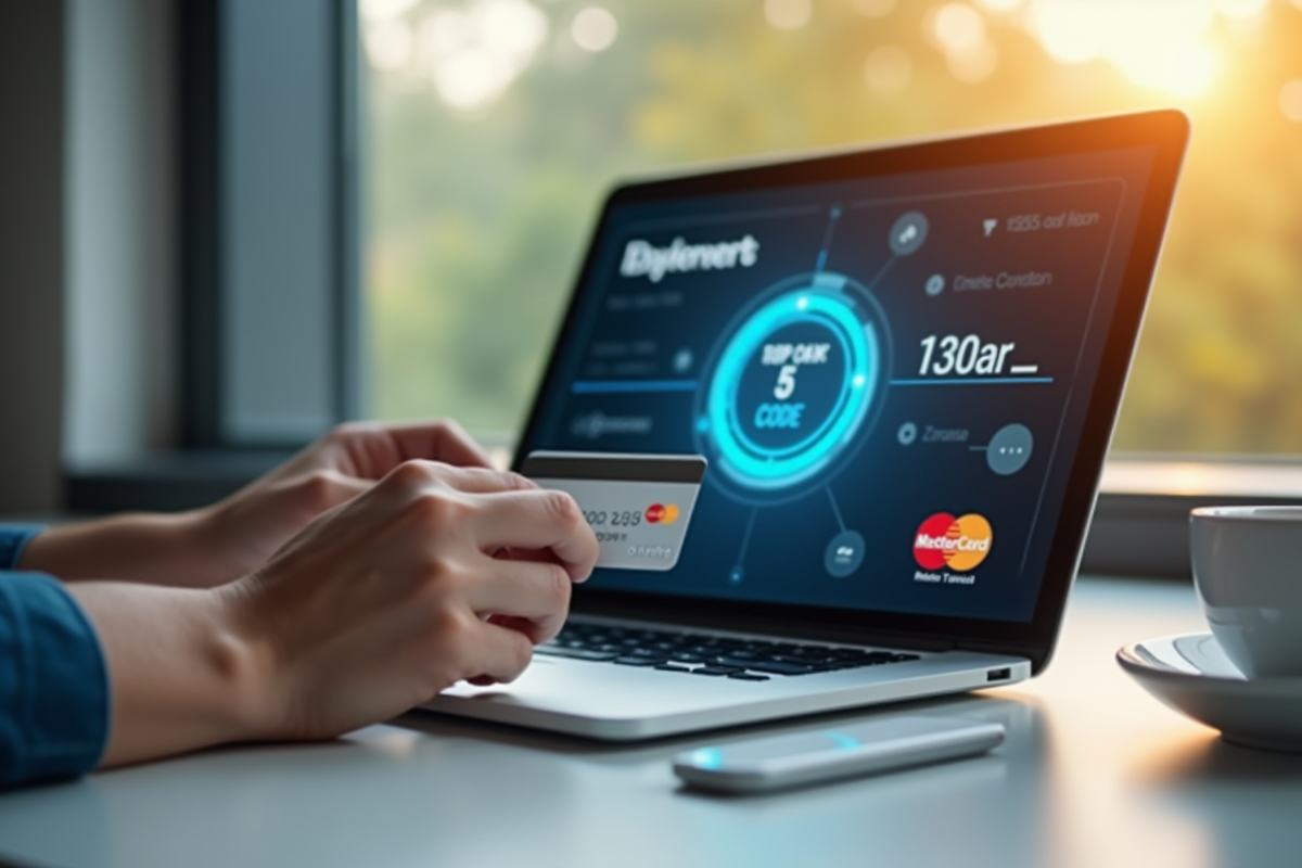 Personne utilisant un ordinateur portable pour paiement en ligne avec carte de crédit