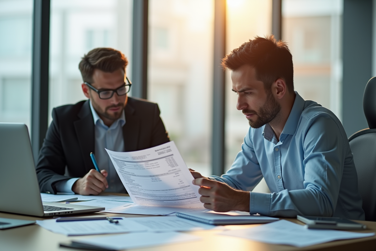 Deux professionnels analysant des documents financiers au bureau
