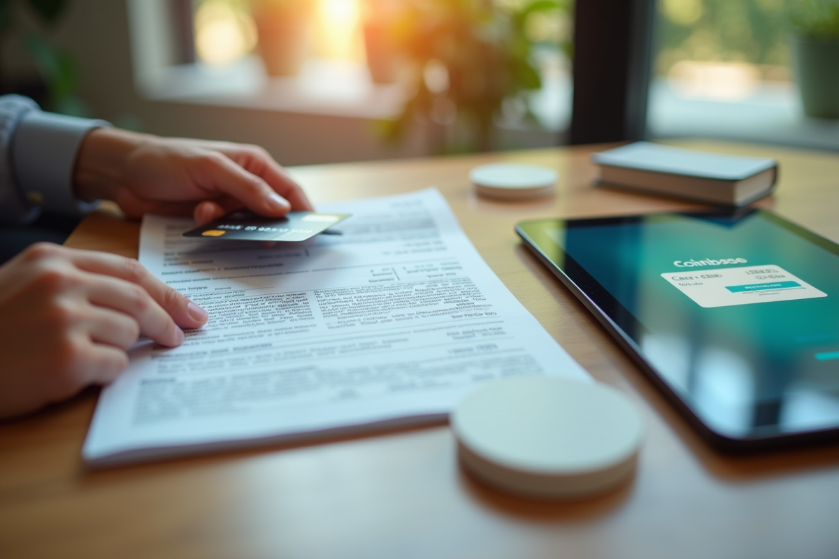 Gros plan sur un relevé bancaire et une carte de crédit avec une transaction crypto