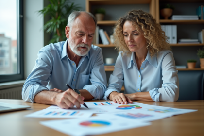 Couple d'affaires analysant des graphiques financiers
